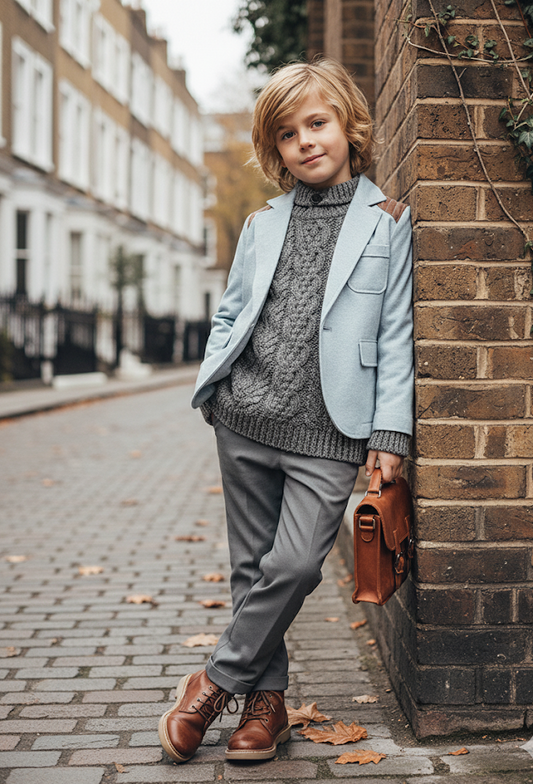 Boys  Vintage Casual Smart Jacket Light Blue Cotton Blazer Everyday Wear 3-7Y