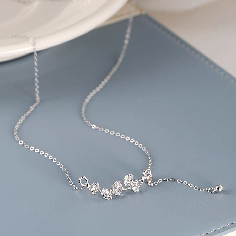 1pc 999 Sterling Silver Diamond-Encrusted Ginkgo Leaf Adjustable Tassel Necklace, Delicate Luxurious Style, Perfect For Daily Wear & Valentine's Gifts