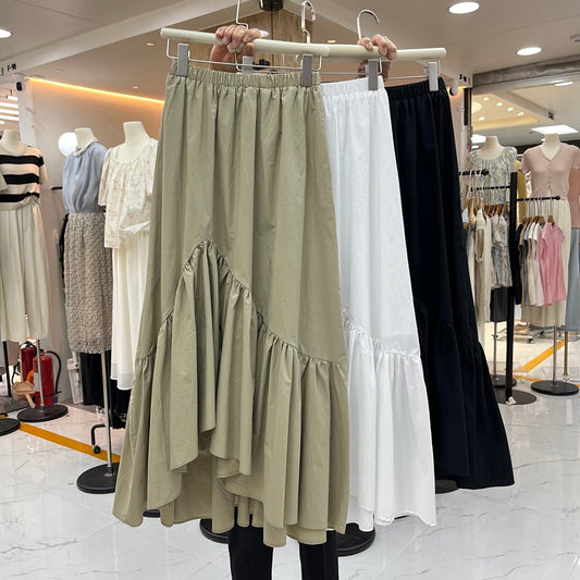 Ruffled Asymmetrical Skirt Womens Korean Style