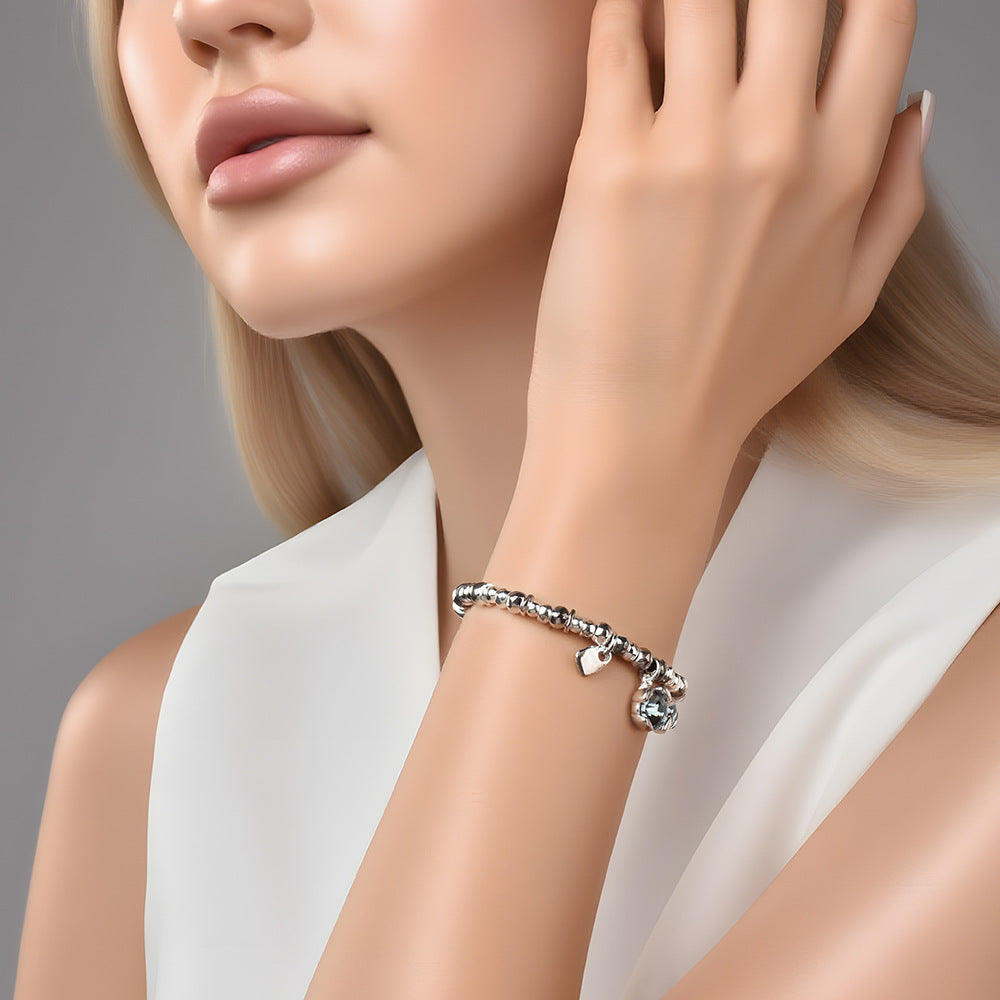 Factory Direct Sales Cross-Border Spanish Two-World Bracelet Popular Fashion Versatile Round Bead Crystal Flower Accessories Wholesale