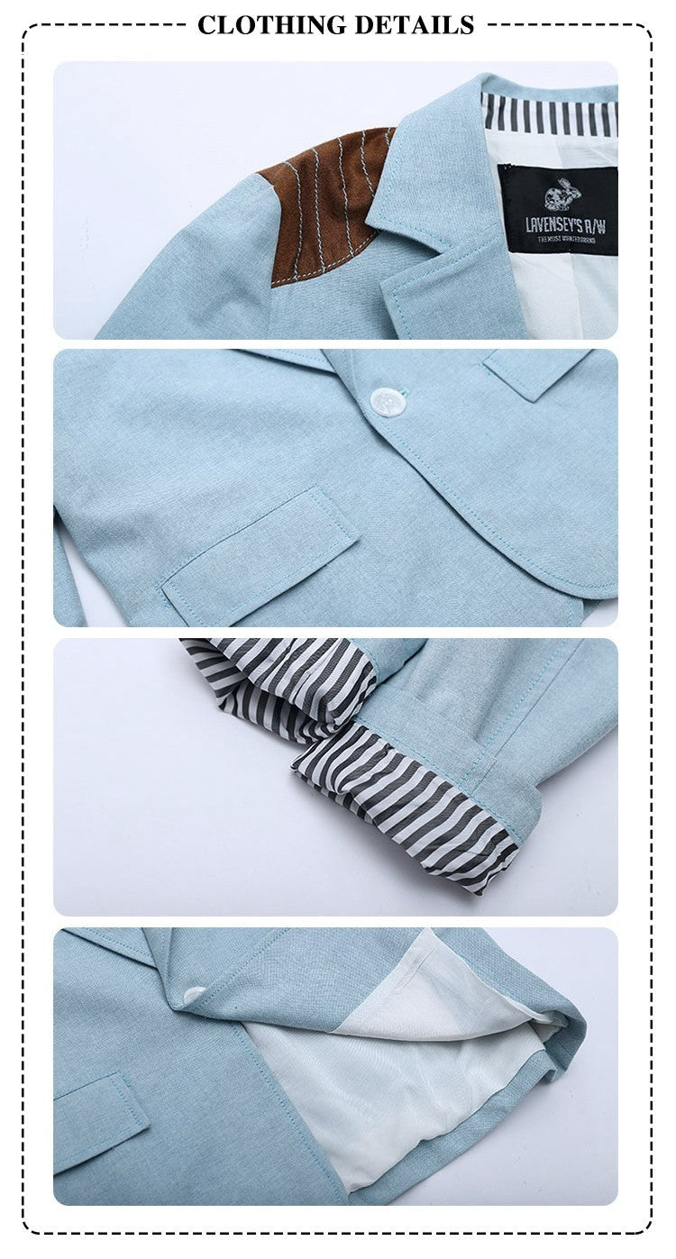 Boys  Vintage Casual Smart Jacket Light Blue Cotton Blazer Everyday Wear 3-7Y