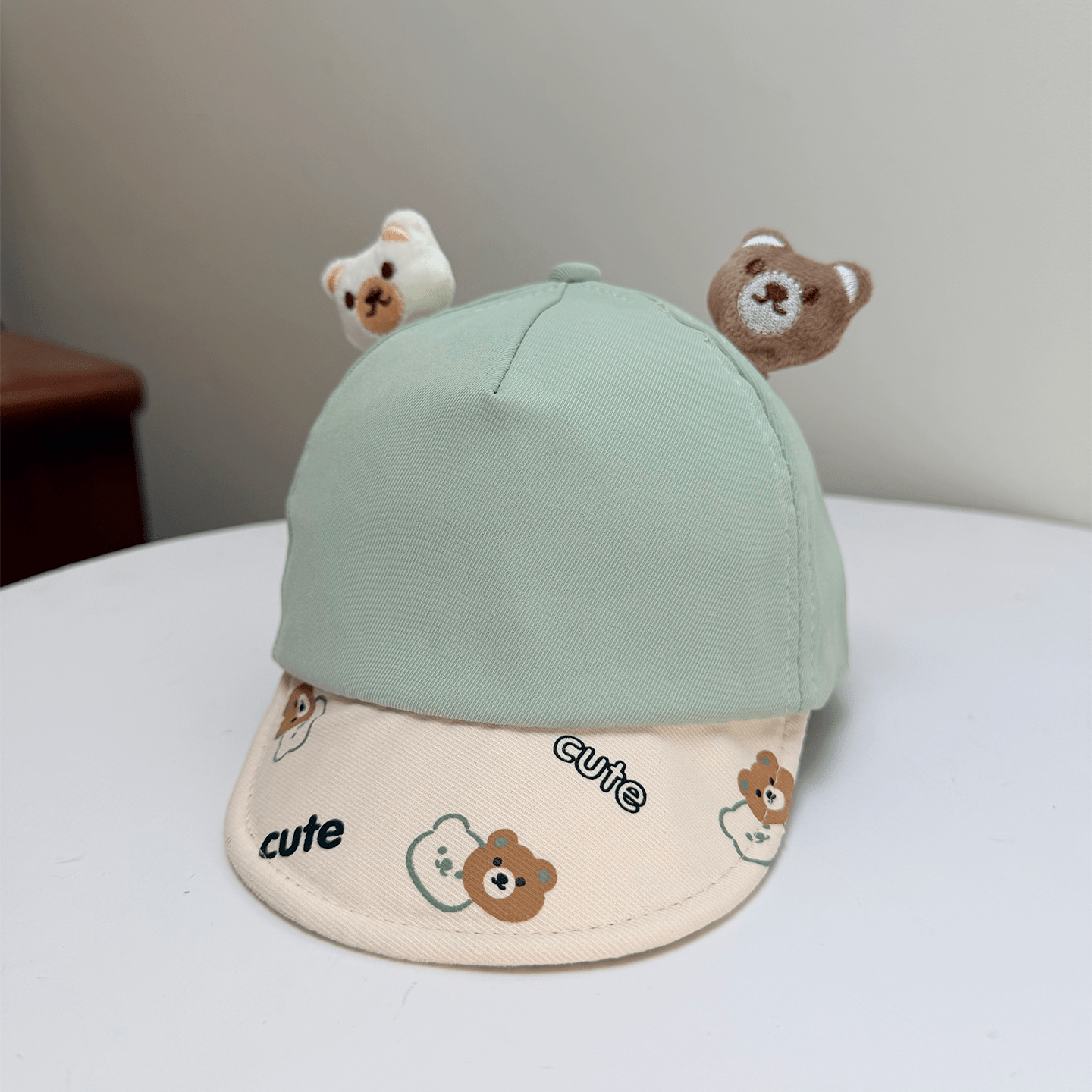 Korean-style Patchwork Printed Lettering Soft Brimmed Baseball Cap With Three-dimensional Plush Bear Ears And Baby Style Cap