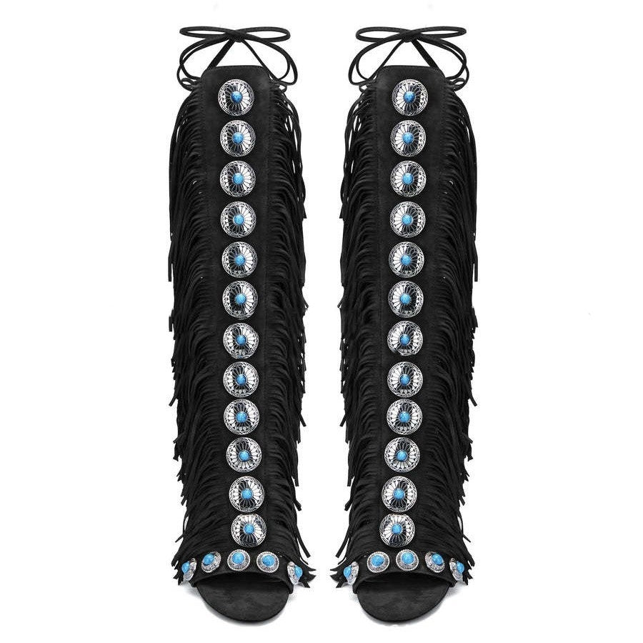 European And American Flowing Comb Beauty High Heel Sandal Boots Strap Plus Size
