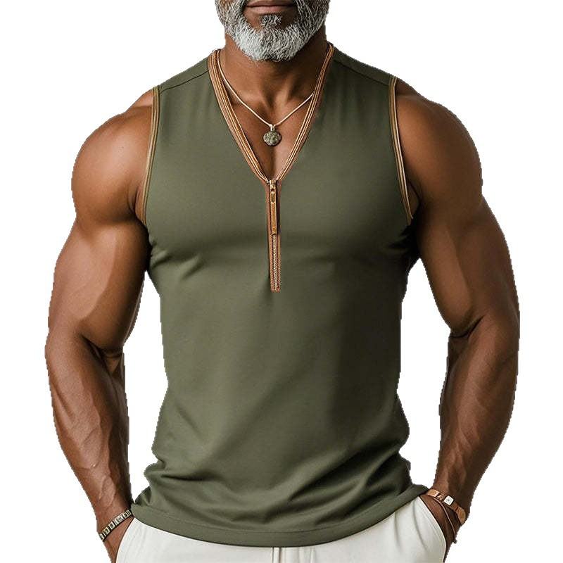Knitted Vertical-Stripe Fitness Slim-Fit Mens Tank Top