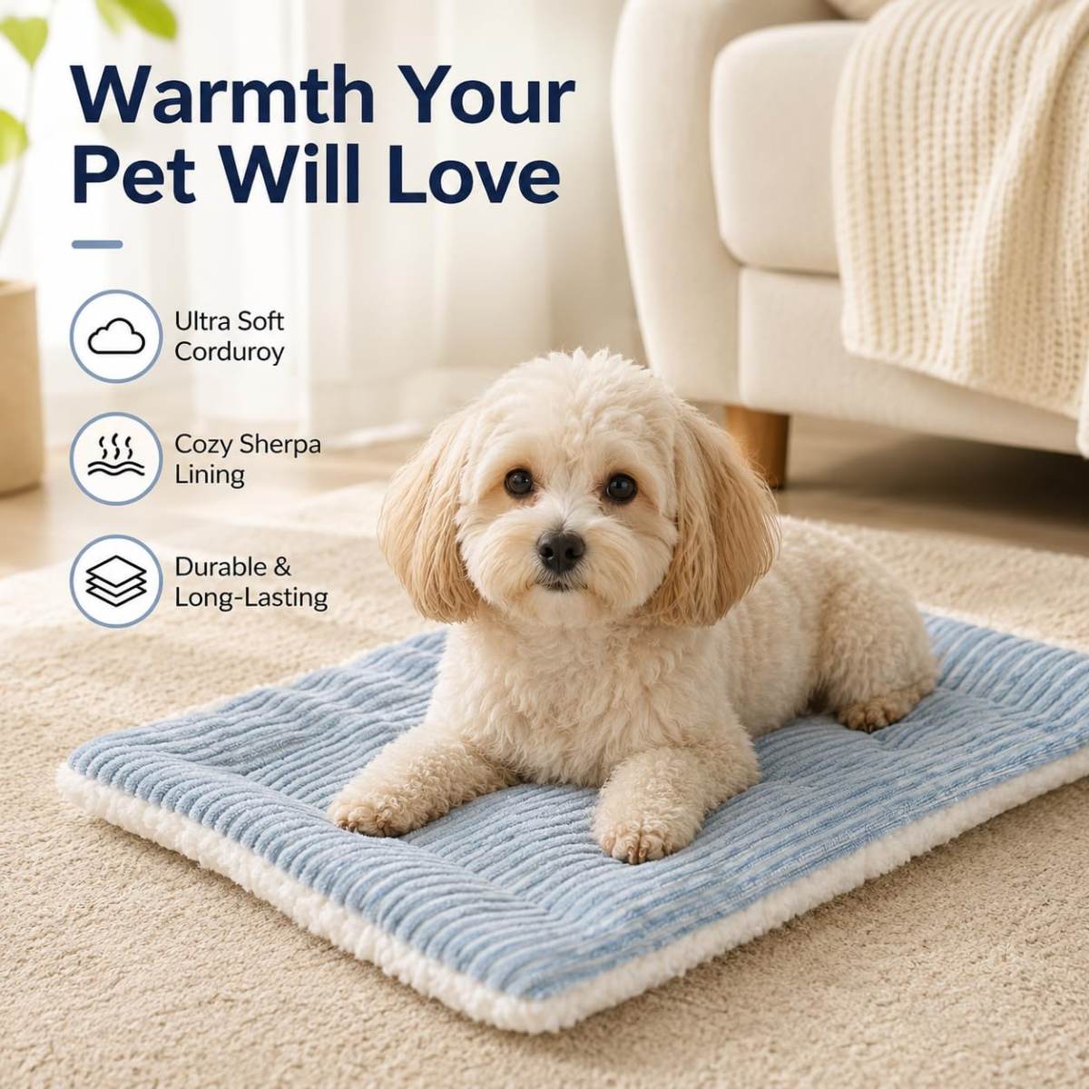 Double Sided Pet Bed Mat ,Striped Plush & Fleece Reversible Small Dog Cat Cushion Pad,Portable Washable Pet Sleeping Blanket For Puppy Kitten Indoor Cage Use