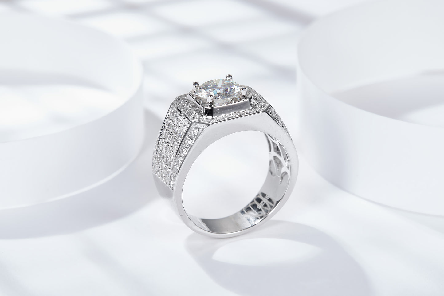 S925 Sterling Silver Wide Band Moissanite Ring, 1&2&3&5ct D-VVS1 Octagon Pave Setting, US Sizes 5-9, GRA Certified Jewelry Gift Box