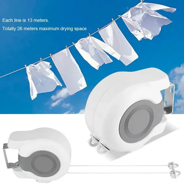 13m Wall Mounted Retractable Double Clothesline, Indoor Outdoor Retracting Laundry Drying Rack