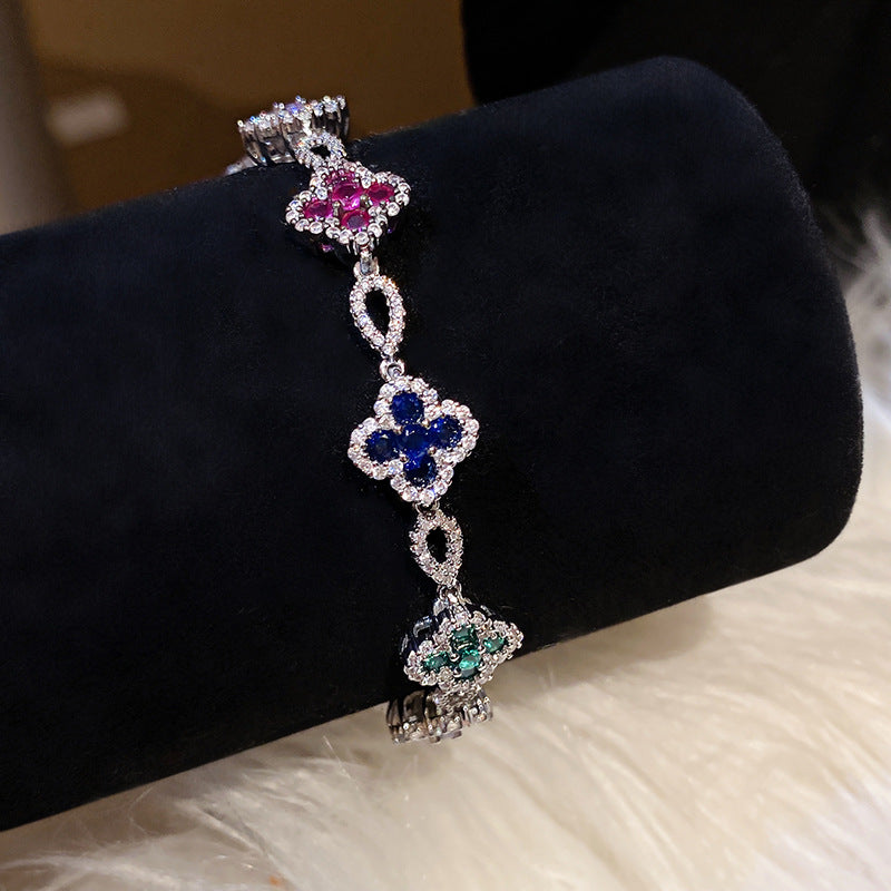 Vintage French Floral Snap Cubic Zircon Bracelet Perfect Gift Box Included Flower Buckle Bangle Jewelry