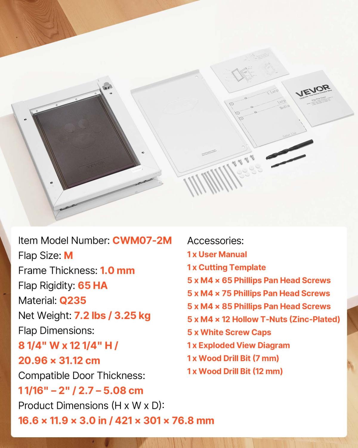 Pet Door, Medium, With Double Magnetic Flaps And Metal Frame, Strong And Weatherproof Dog Door For Interior And Exterior Doors, Easy To Install, Easy In-and-Out Access For Doggies, White