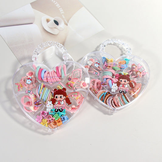 Heart-shaped hair accessories set-head rope + hair clip-mixed-transparent shell-1 set