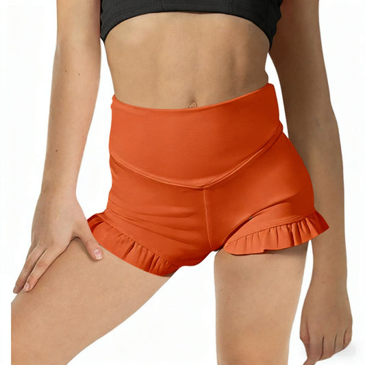 Kids Fashion Solid-Colored Ruffle-Trimmed Casual Fitness Shorts
