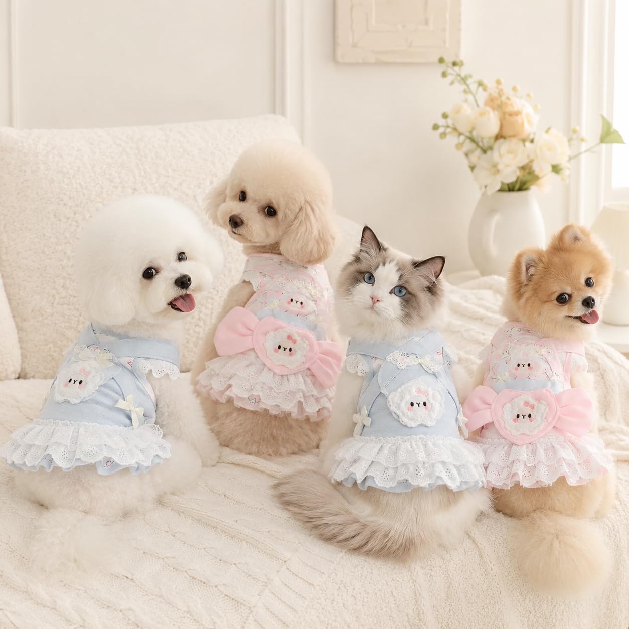 Cute Dog Dress Sleeveless, Elegant Puppy Skirts With Lace Hem, Breathable Pet Dress For Small Dog Girl Chihuahua Yorkies Tulle Birthday Party Lace Costume Tutu Apparel