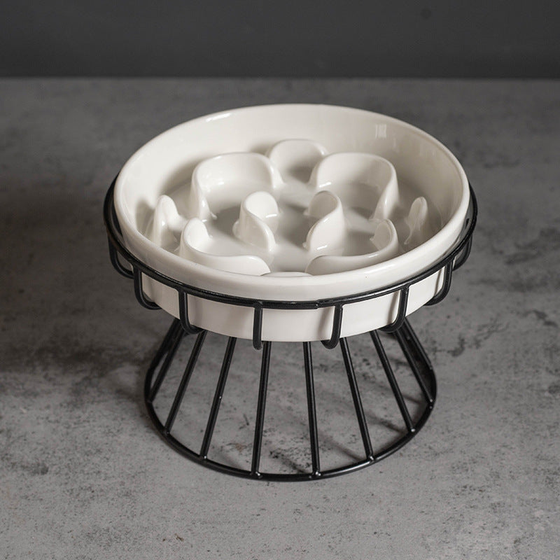 Ceramic Slow-feeding Bowl With Cervical Spine Protection Stand For Dogs