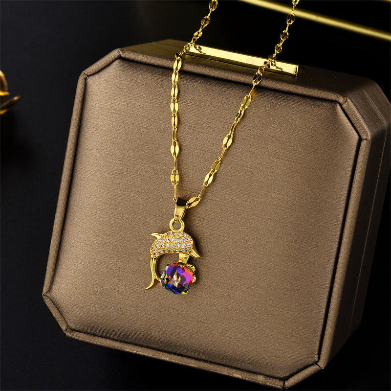 Titanium Steel Necklace Diamond Dolphin Magic Cube Ornament Accessories