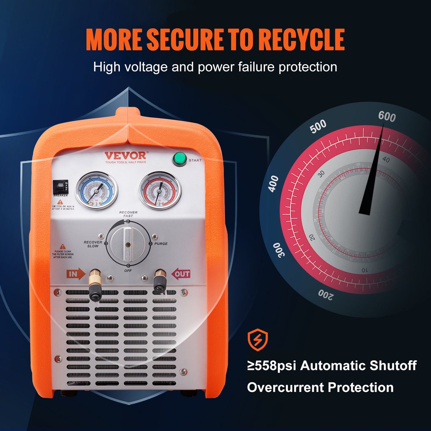 1 HP Refrigerant Recovery Machine - Dual Cylinder Portable AC Recovery Machine With High Pressure Protection 120V 60Hz Recovery Machine HVAC For Vapor Liquid Refrigerant, Car Air Conditioning