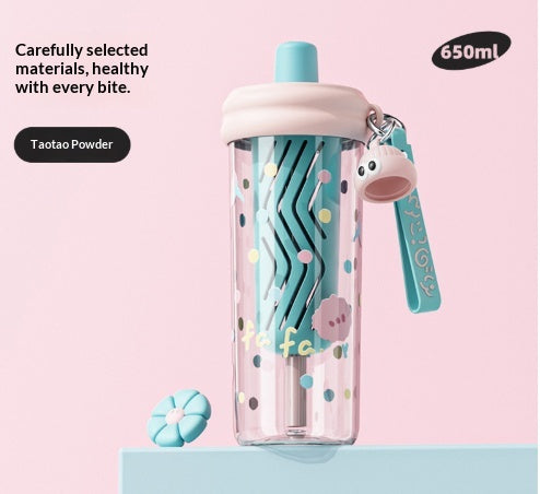 Tritan Straw Plastic Cup Portable Water Bottle With A Carrying Strap And A Cute Tea Infuser