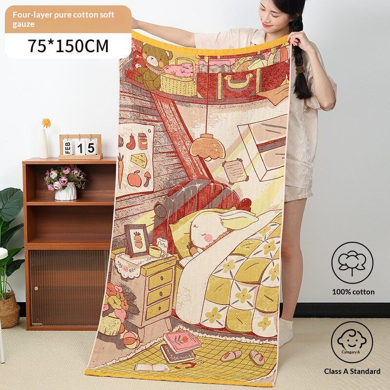 Pure Cotton Gauze Bath Towel For Adults Household Use
