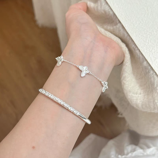 1pc 999 Sterling Silver Flower Charm Bracelet, Minimalist Delicate Style, Perfect For Daily Wear And Valentine's Gift