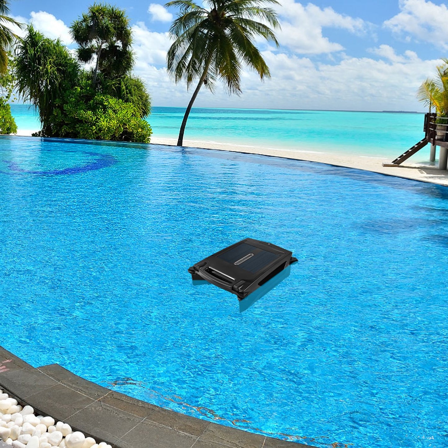 1Pc Solar Powered Robotic Pool Skimmer Automatic Swimming Pool Surface Cleaner With 2 Cleaning Modes Dual Charging Methods IPX7 Waterproof 1937sq.ft Coverage APP Control