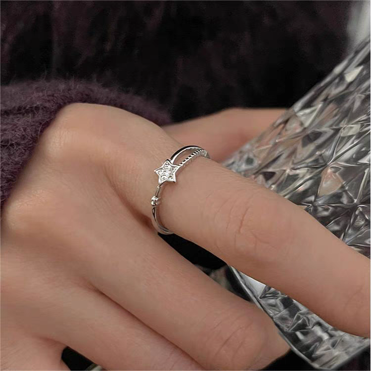 1pc 999 Sterling Silver Zircon Star Open Ring, Sweet & Minimalist Style, Perfect For Daily, Dating & Gifting, Ideal Valentine's Gift