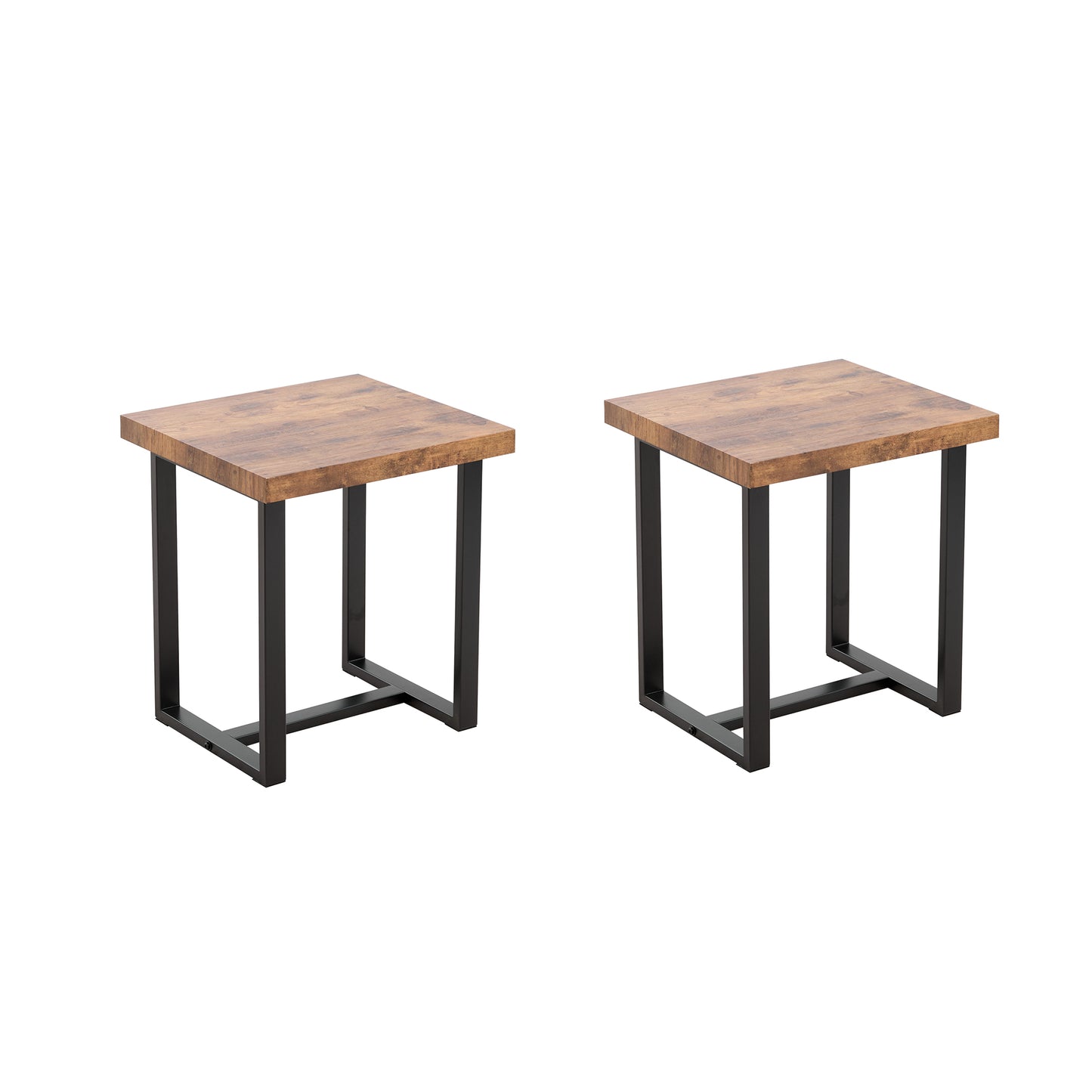 2 Pieces Small Tea Table,Walnut Night Stand,MDF SideTable,  Sofa Table With Metal Leg