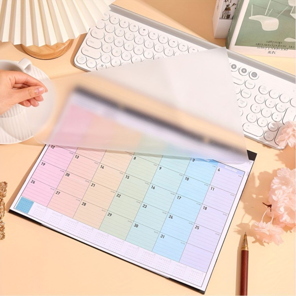2025 Rainbow Monthly Wall Calendar - 12 Sheets, Waterproof Transparent Cover, Colorful Weekly Planner For Home, School & Office Organization