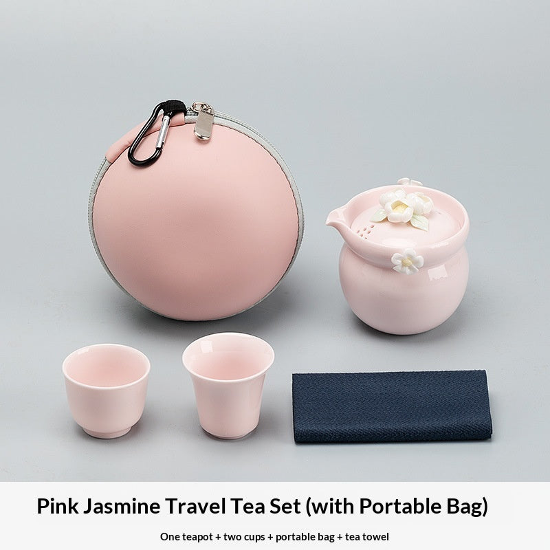 Plum Blossom F-Color Tea Cup A Portable Travel Tea Set With A Teapot And Two Cups