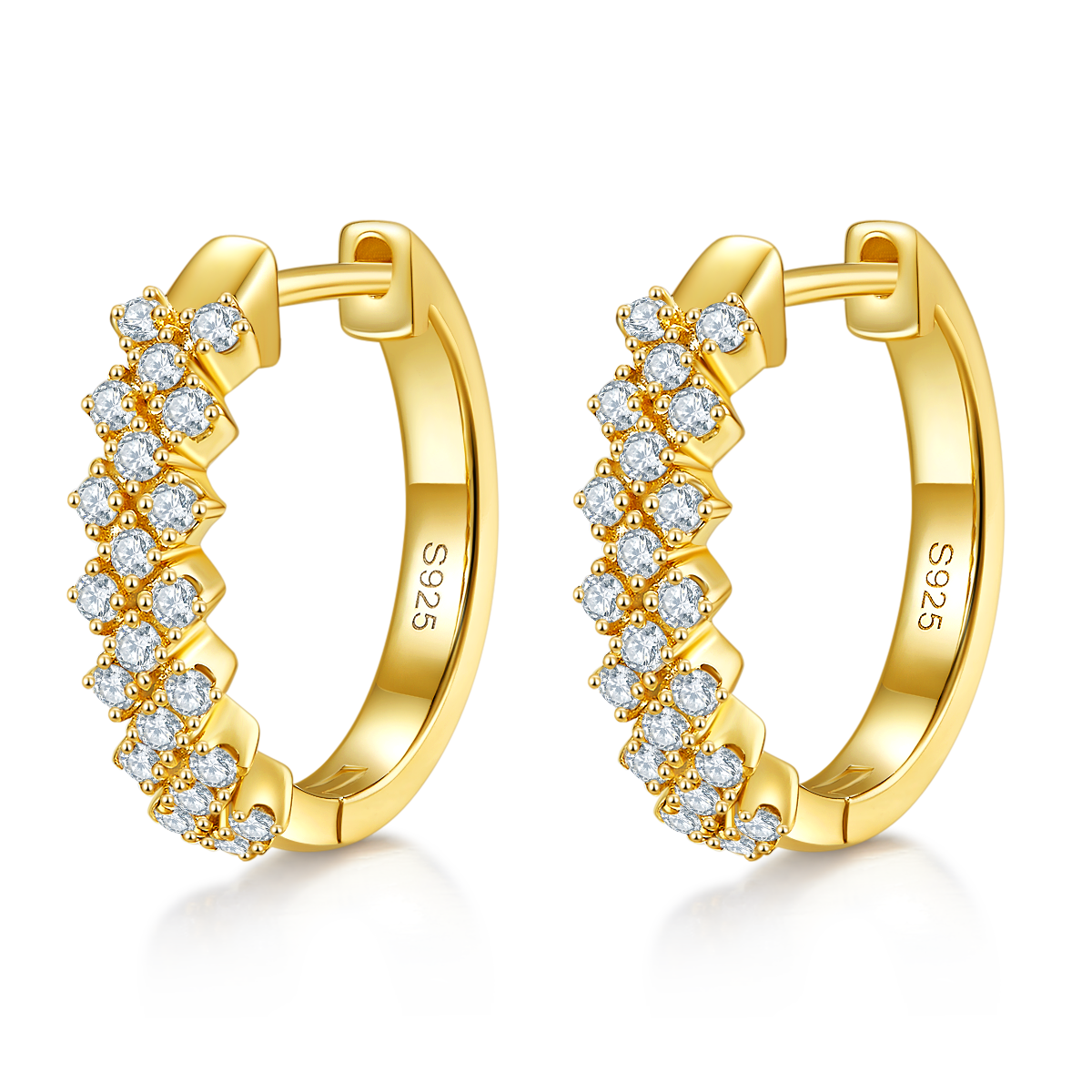 3.8g S925 Sterling Silver Moissanite Hoop Earrings  17mm Wave Pave Huggie Hoops With GRA Certificate, Platinum Plated Jewelry Gift Box Set For Women