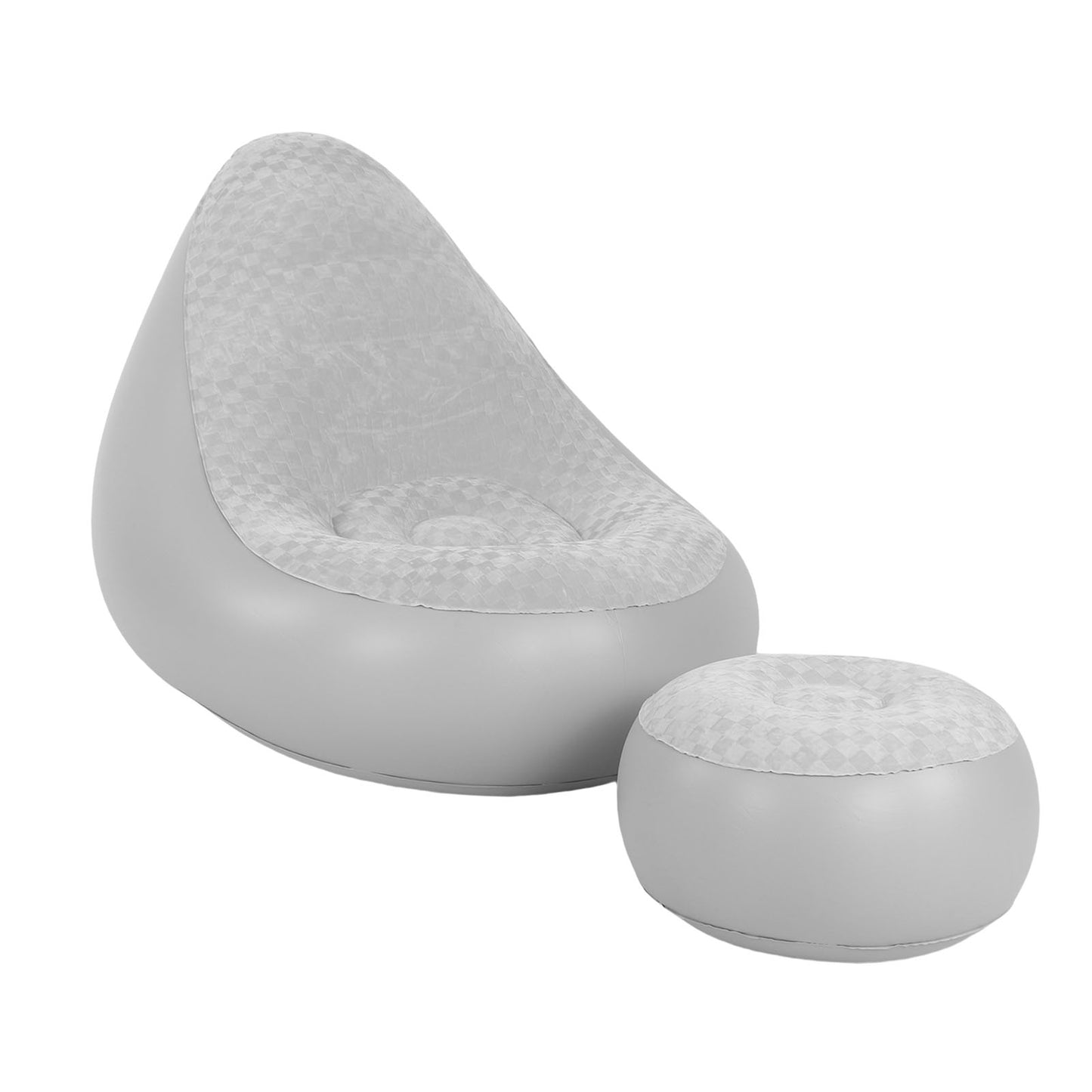 Inflatable Lounge With Footstool PVC Flocking Water Proof Folding Blow Up Couch Inflatable Sofa Chair For Home Camping Grey