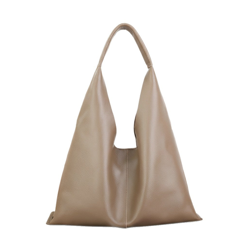 Minimalist Single-shoulder Bag, Large Capacity, Top-grain Leather, 2026 New Small Boutique Soft Leather Underarm Tote Bag For Women, Genuine Leather Large Bag