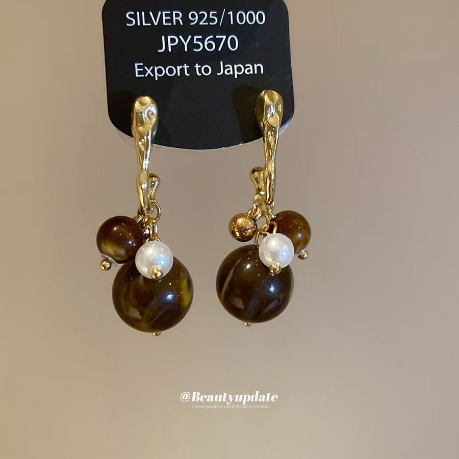 Vintage Zircon Geometric Round Pendant Earrings For Women, Fashion Maillard Trendy Personal Studs, Light Luxury High-End Niche Ear Jewelry