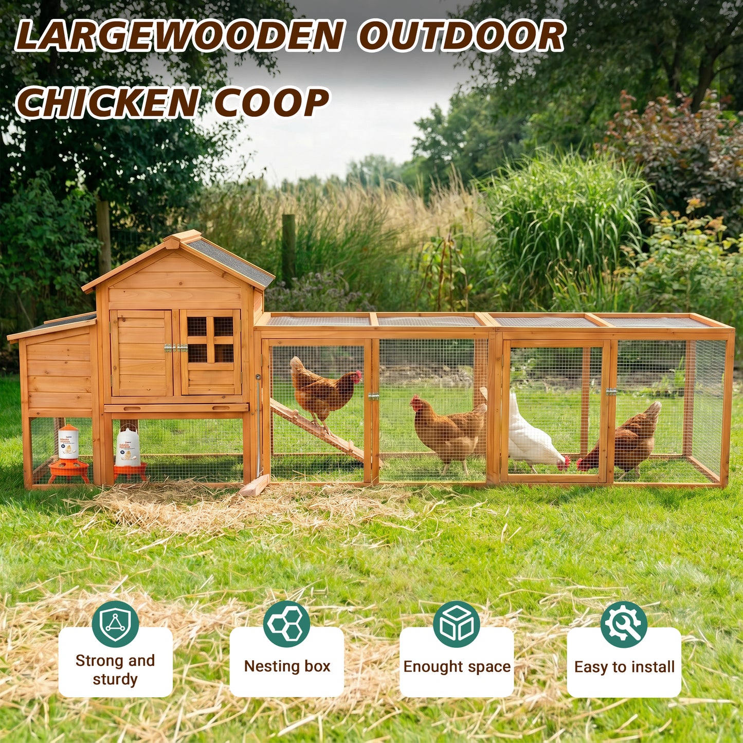 Large Chicken Coop With Run And Nest Box And Removable Tray, Hen House For 4-6 Chickens, Outdoor Weatherproof Small Animal Cages