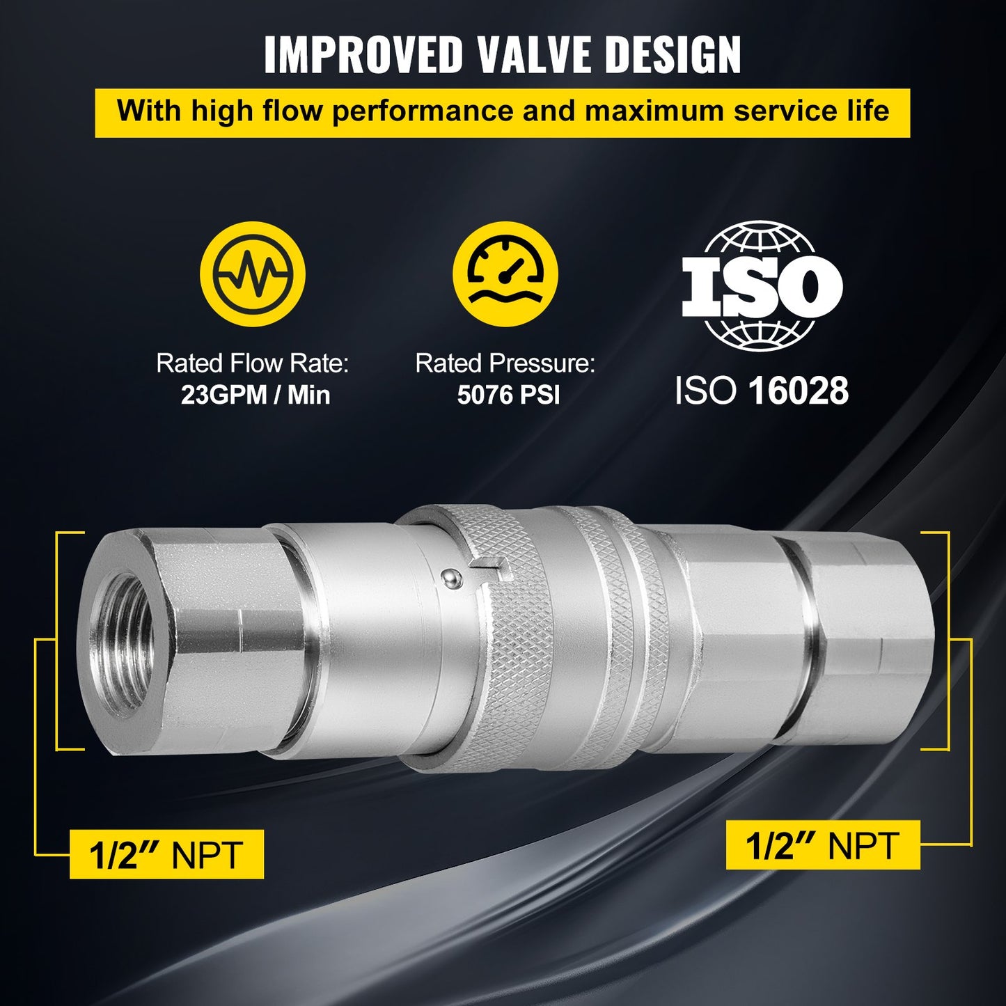 Skid Steer Hydraulic Quick Connect 1/2\" Body Hydraulic Coupler 1/2\" NPT Hydraulic Coupling Quick Connect 8 Pairs Hydraulic Quick Coupler 27.6 MPa (ISO 16028) (8 Pairs)