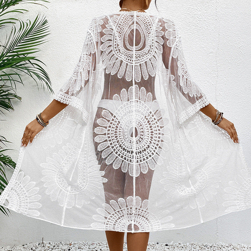 New Women Lace Embroidery Kimono Cardigan, Open Front Beach Cover Up, Bikini Swimwear Outerwear, Hot Selling Summer Beach Outfit For Amazon Wholesale