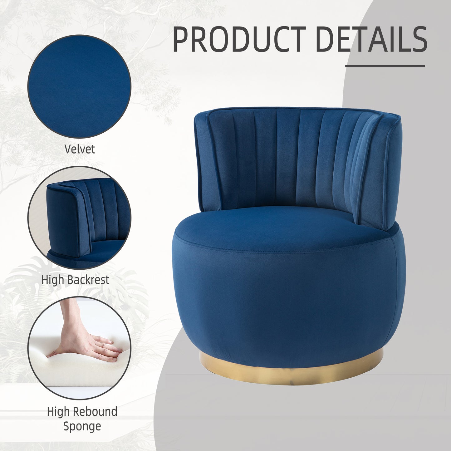 360 Degree Swivel Cuddle Barrel Accent Sofa Chairs, Round Armchairs With Wide Upholstered, Fluffy Velvet Fabric Chair For Living Room, Bedroom, Office, Waiting Rooms