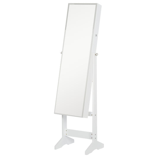 Jewelry Cabinet Standing Mirror Full Length Makeup Lockable Armoire Storage Organizer White