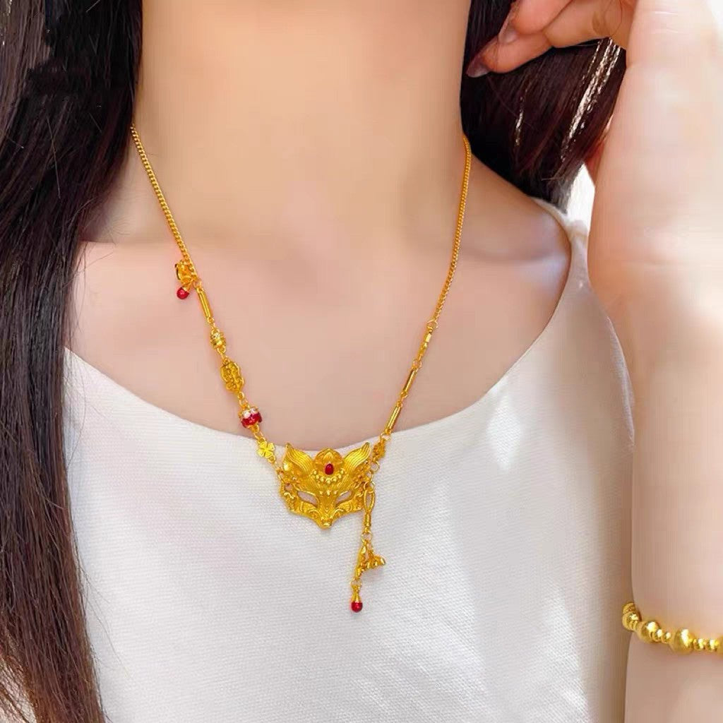 1pc 999 Sterling Silver Fox Mask Red Agate Necklace, Retro Chinese Style, Perfect For Daily Wear And Valentine's Gift