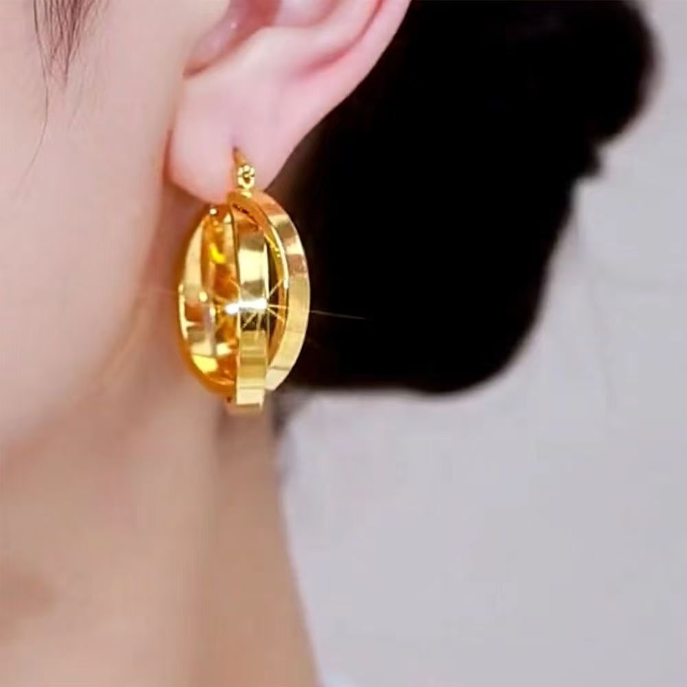 Vintage Hong Kong Style Metal Hoop Earrings Same Style As Sister-in-law From Knockout, Simple Fashion Snap Hoop Earrings, Versatile Stylish Jewelry Gift For Girlfriend