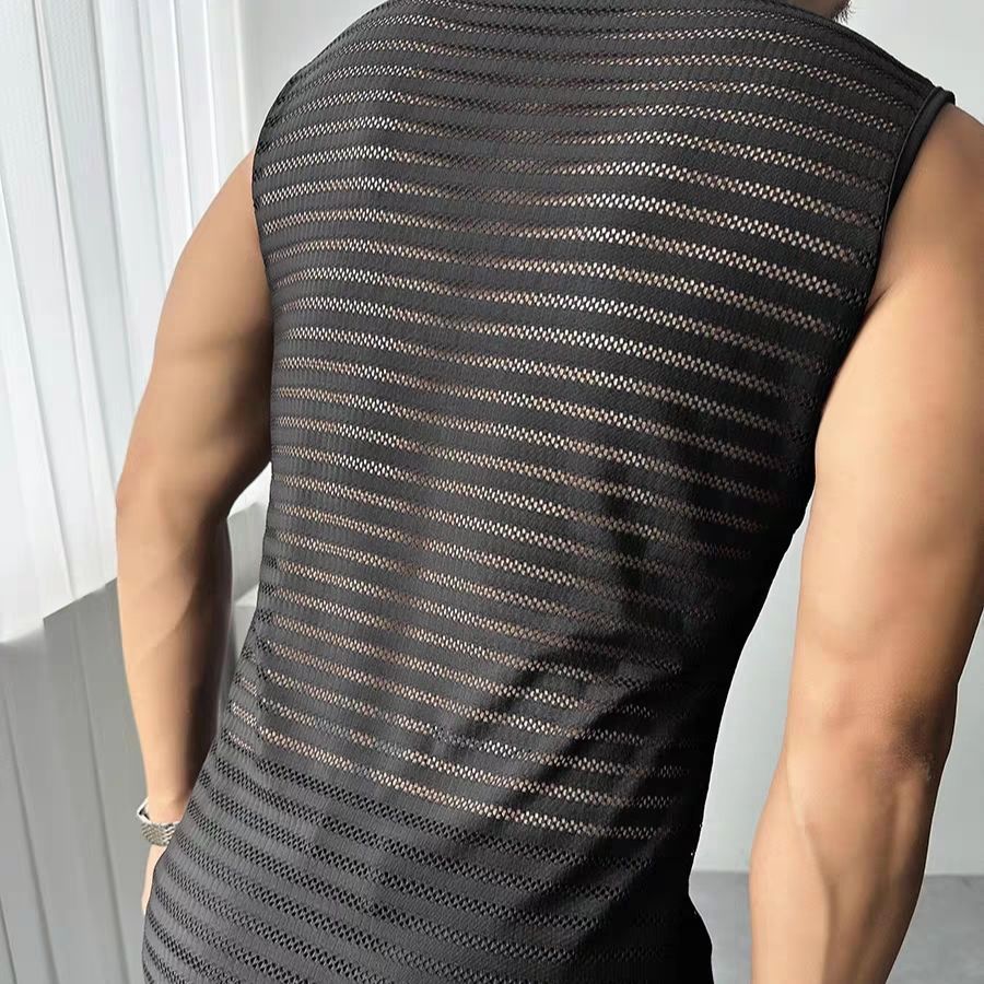 Sleeveless Hollow-Out Tank Top Mens Fitness Sports T-Shirt