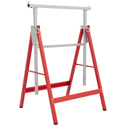 Set Of 2 Adjustable Telescopic Builders Trestle, DIY Steel Work Bench Carpenter, Folding Saw Horse Tools Red