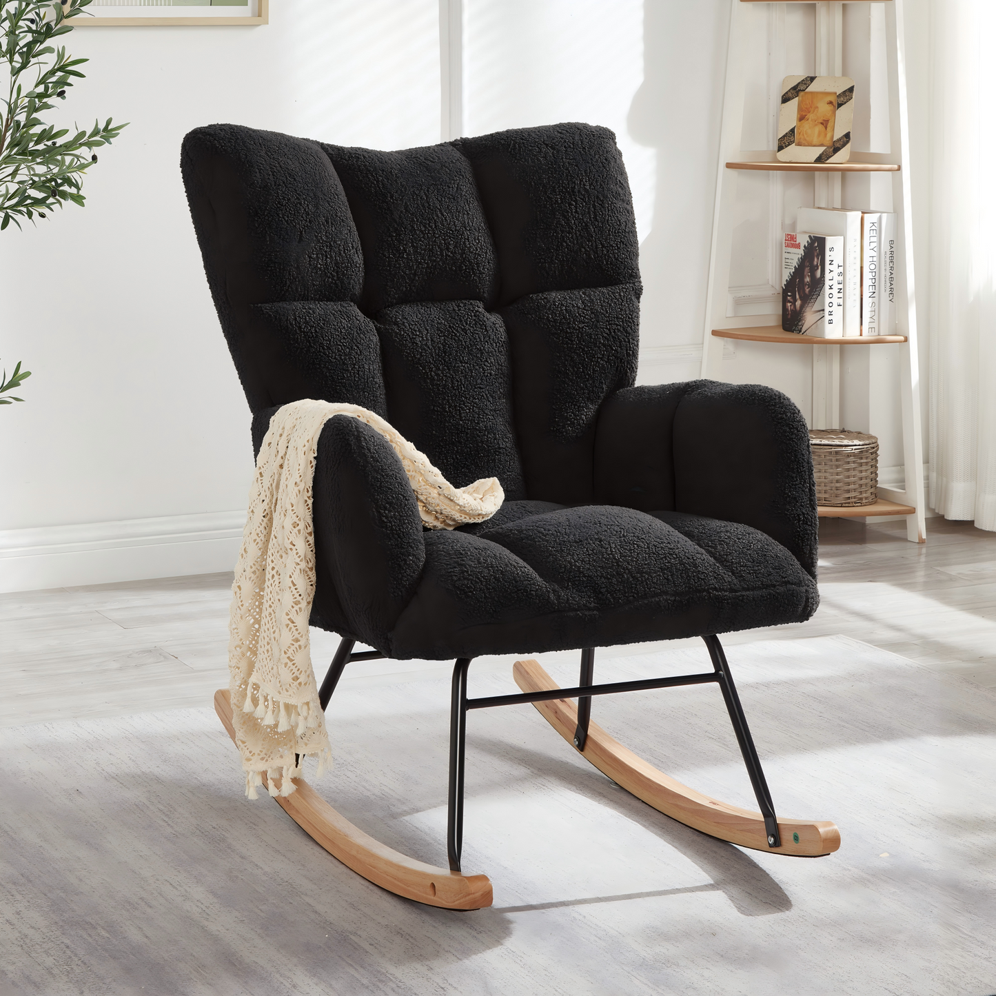 Modern Rocking Chair 69x89x101 CM  Versatile Recliner For Living Room, Bedroom, Office, Children's Room & Balcony, Stylish Armchair With Wooden Base & Metal Frame, Scandinavian Design