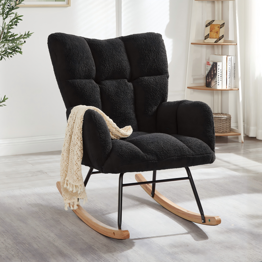 Modern Rocking Chair 69x89x101 CM  Versatile Recliner For Living Room, Bedroom, Office, Children's Room & Balcony, Stylish Armchair With Wooden Base & Metal Frame, Scandinavian Design