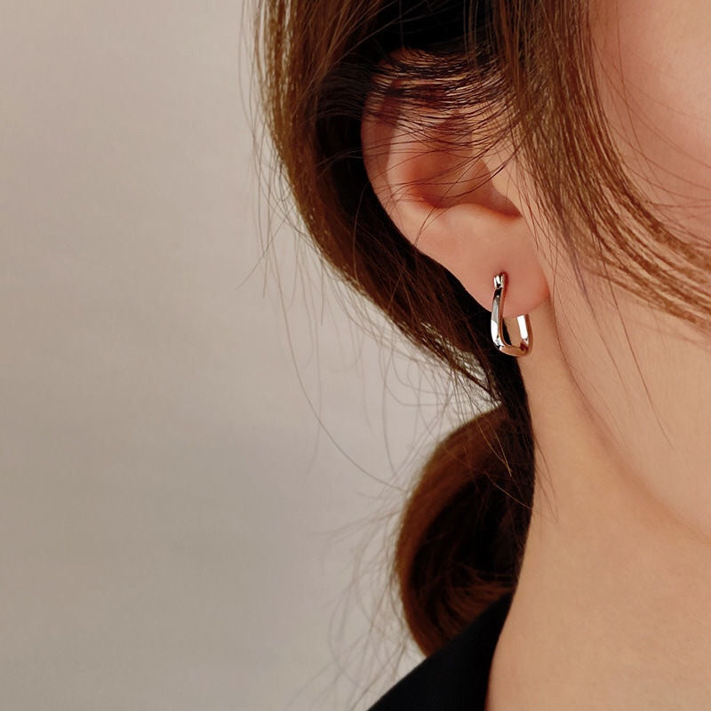 1pcs 999 Sterling Silver Twisted Square Hoop Earrings, Modern Trendy Style, Ideal For Birthday & Graduation Gifts