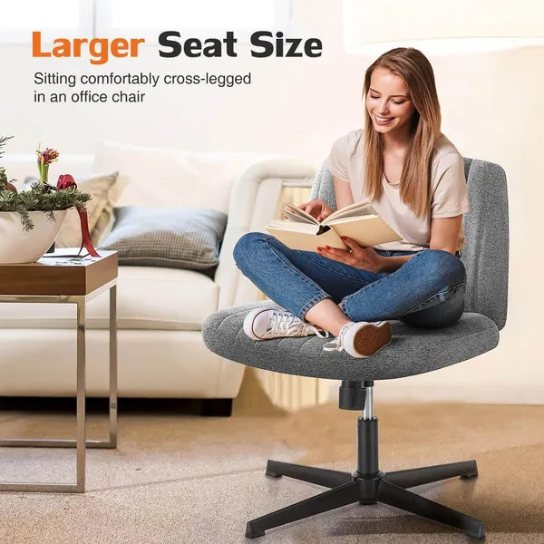 Cross Legged Office Living Room Rocking Gaming Chair Armless Wide Desk Adjustable Swivel Fabric Task Vanity Home Office