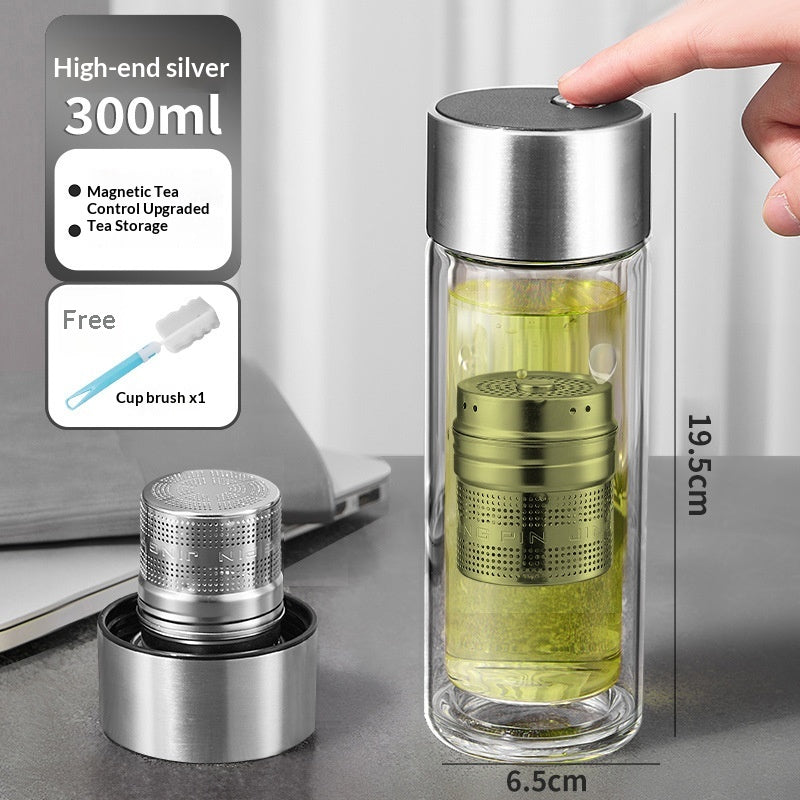 Tea-and-water-separating Magnetic-infuser Heat-resistant Glass Teacup