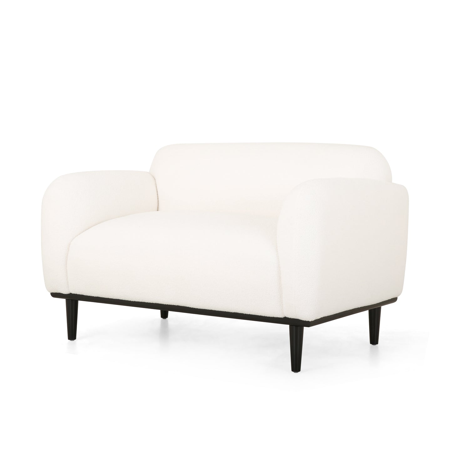 Boucle Fabric Loveseat Sofa - 50 Inch White Upholstered 2-Seater With Black Legs, Comfortable & Stylish For Living Room, Office, Or Reading Nook,White