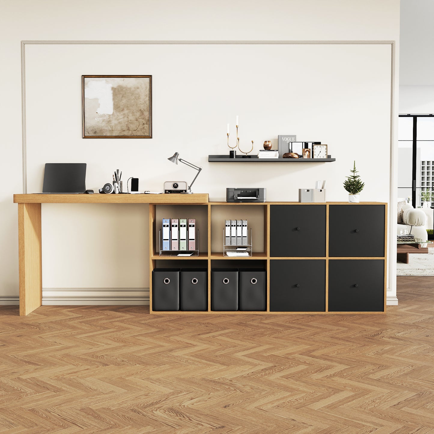 Corner Table, Table Top 360 Swivel - L-shaped Or Straight, MDF, Table Top And Legs 4 Cm Reinforced, With 4 Compartments, 4 Drawers, Flexible Positioning, Desk, Computer Desk