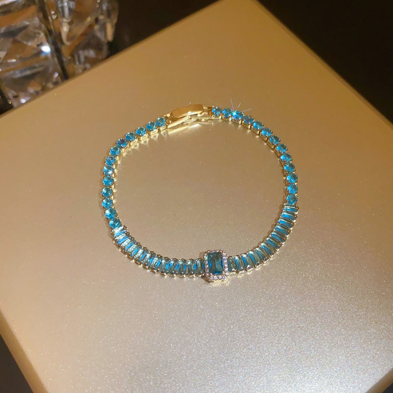 Frosted Blue Cubic Zirconia Bangle Ins Style Trendy  Bracelet Streetwear Fashion Jewelry