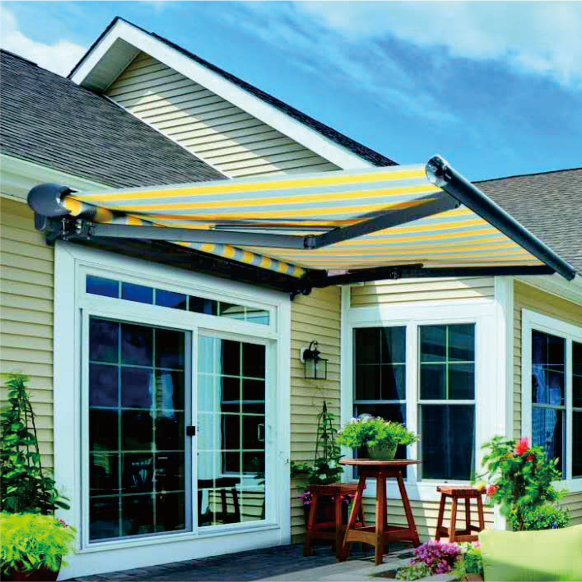 D8200 Smart Retractable Awning 2-6m  &1.5-3.5m  Heavy Duty Motorized Patio Canopy With Remote WindRain Sensors  LED Light Arm