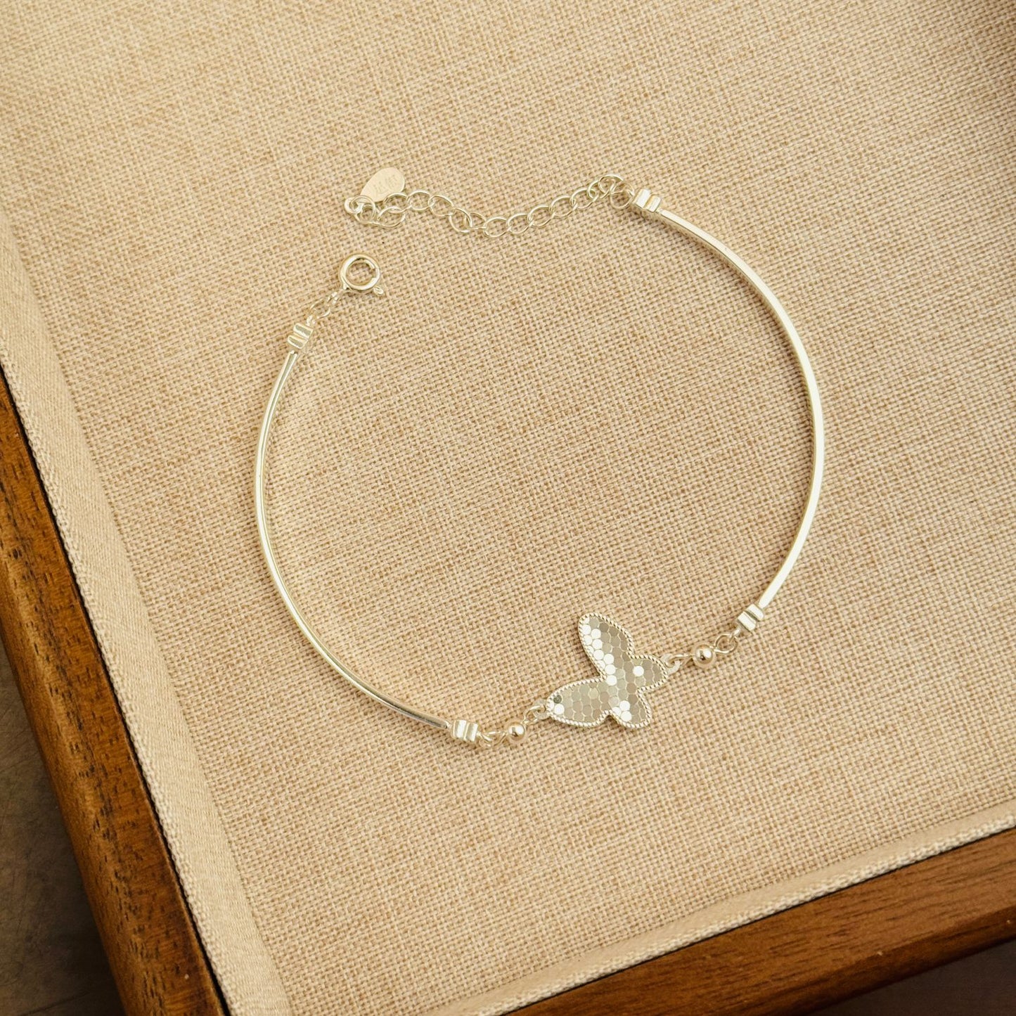 1pc 999 Sterling Silver Honeycomb Butterfly Bangle Bracelet, Luxurious Minimalist Style, Perfect For Daily Wear, Dates & Valentine's Gifts